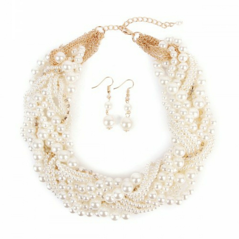 1 LEFT!!GOLD PEARL BUBBLE NECKLACE AND EARRING SET